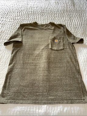 Carhartt Boy’s Olive Heather Pocket Tee with Logo Patch EUC L